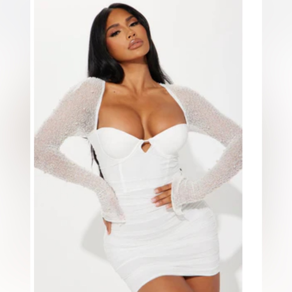 Fashion Nova Princess Beaded Mini Dress - White Size Small